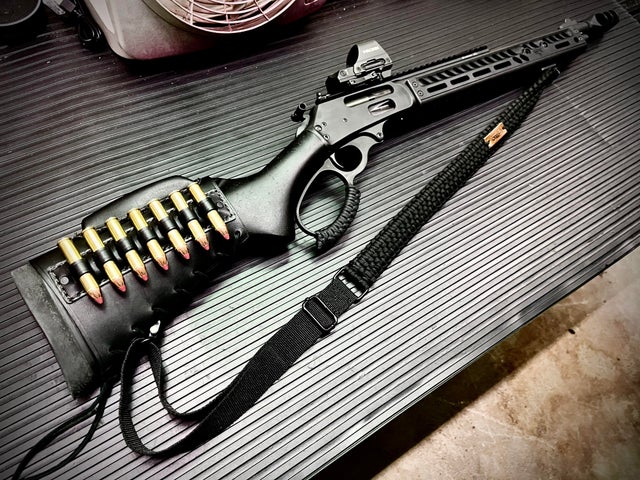 No-drill leather stock-cover and sling combination on a lever-action rifle