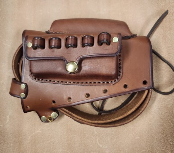 Henry NO Drill Combo, brown leather, brass hardware, 1" riser, pocket with loops for .357, .30-30, 350 Legend, 360 Buckhammer